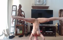 Blonde chick naked yoga session