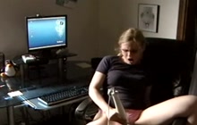 Sexy blonde gets naughty on the chair